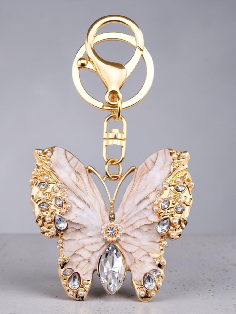 Blush Pink Crystal & Pearl Butterfly Bag Charm/Keychain